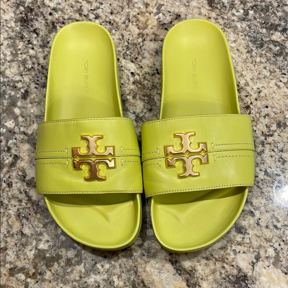 Tory Burch Lime Green Slide Sandals